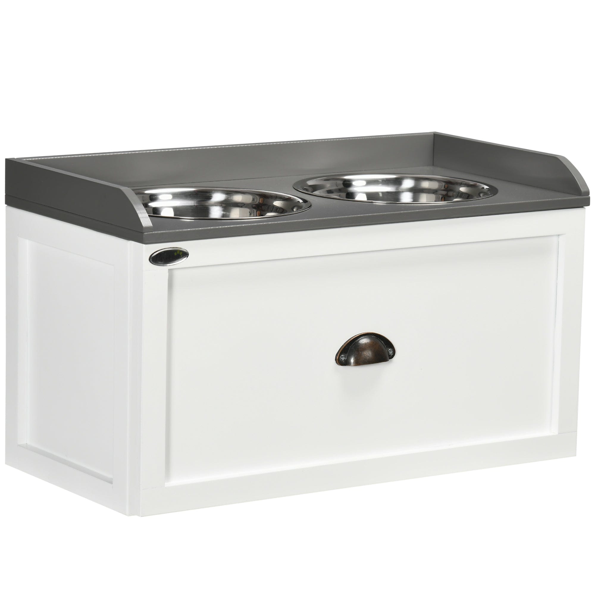 feed and store 2 bowl pet feeding station white with gray top