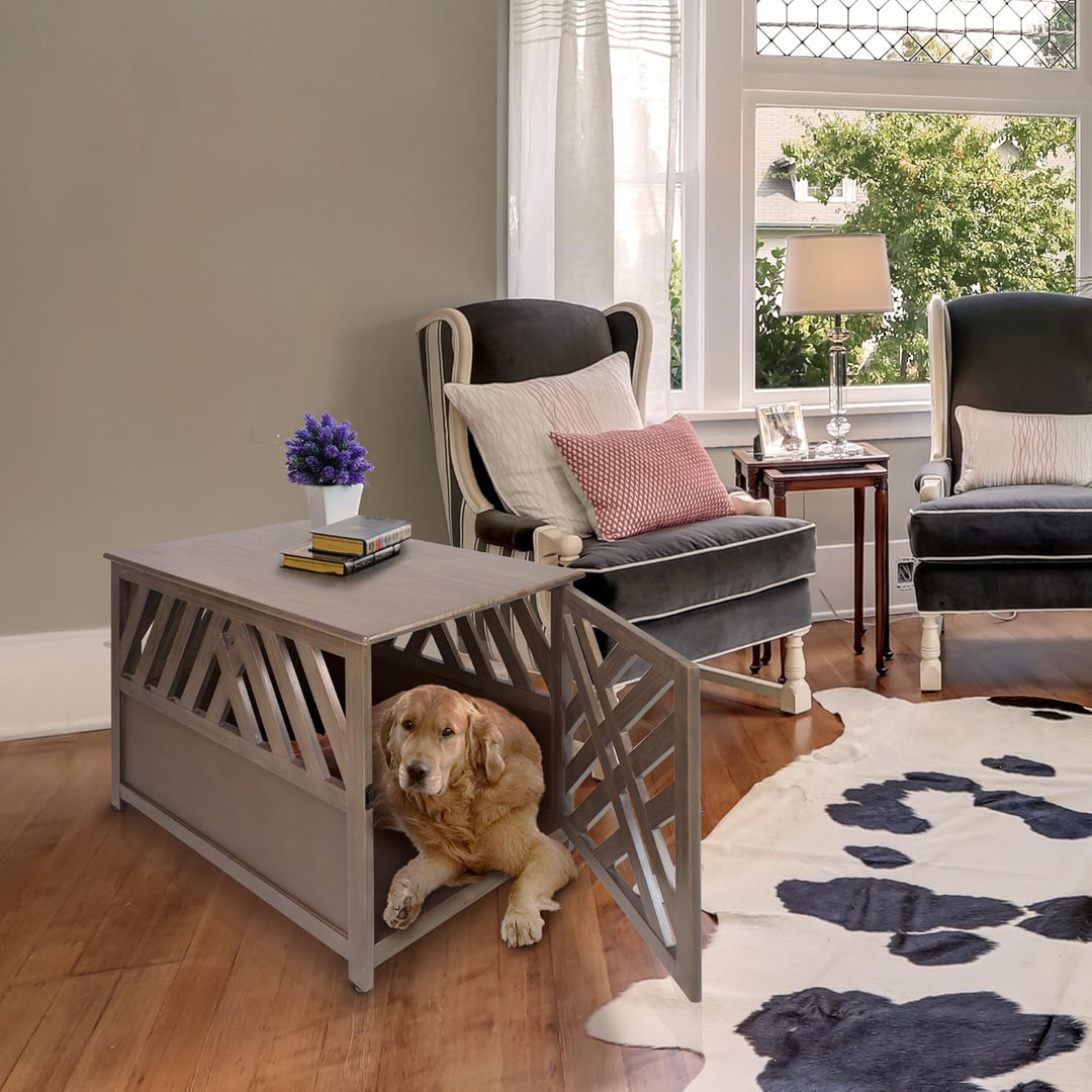 taupe gray dog crate furniture