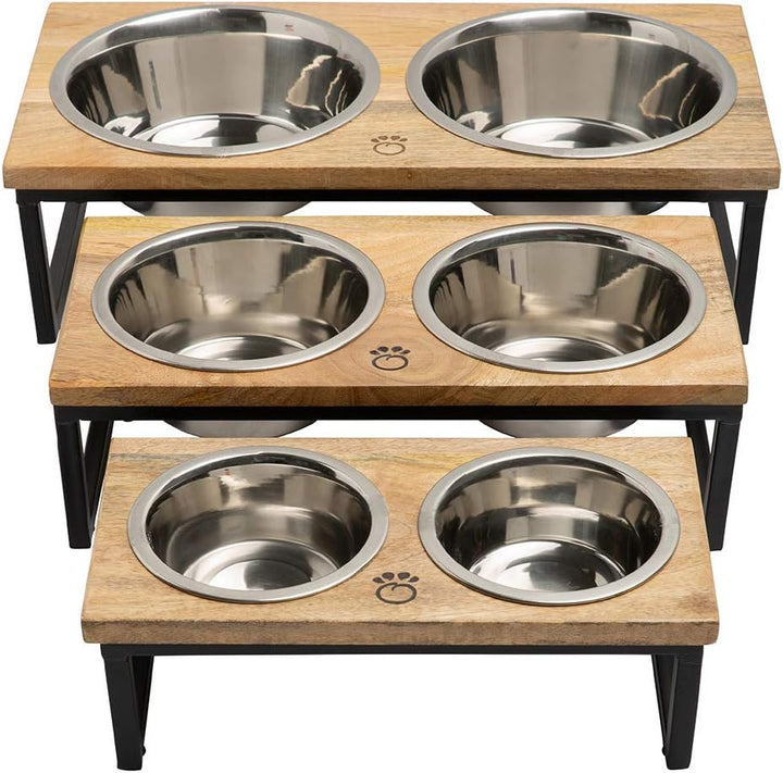 2bowl pet dining station w wood top