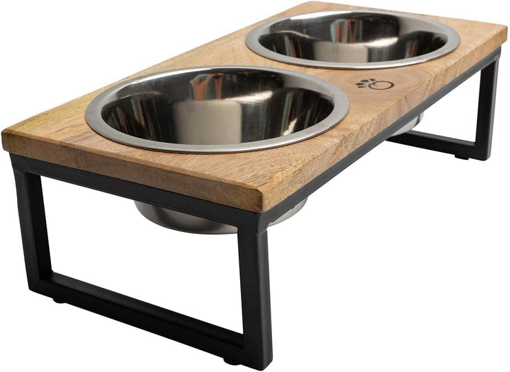 woodtop metal frame 2 bowl pet diner with stainless bowls 1 quart