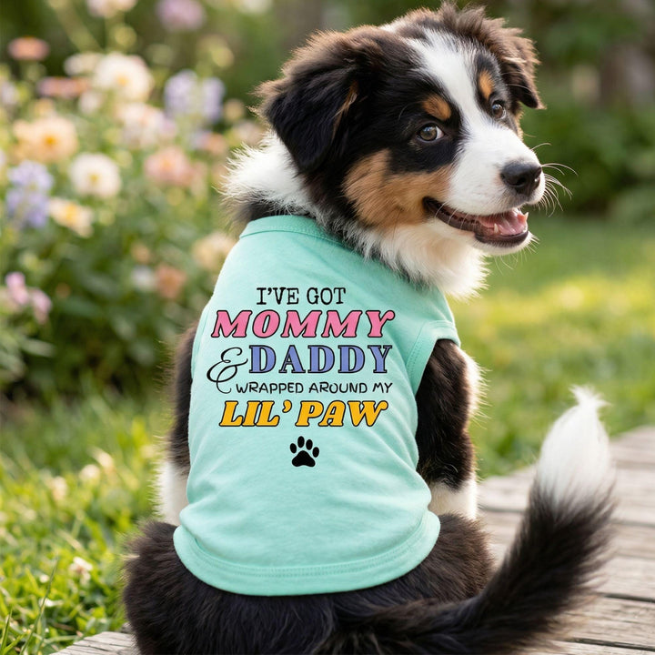  mint green graphic T-shirt. The shirt has colorful text that reads, &