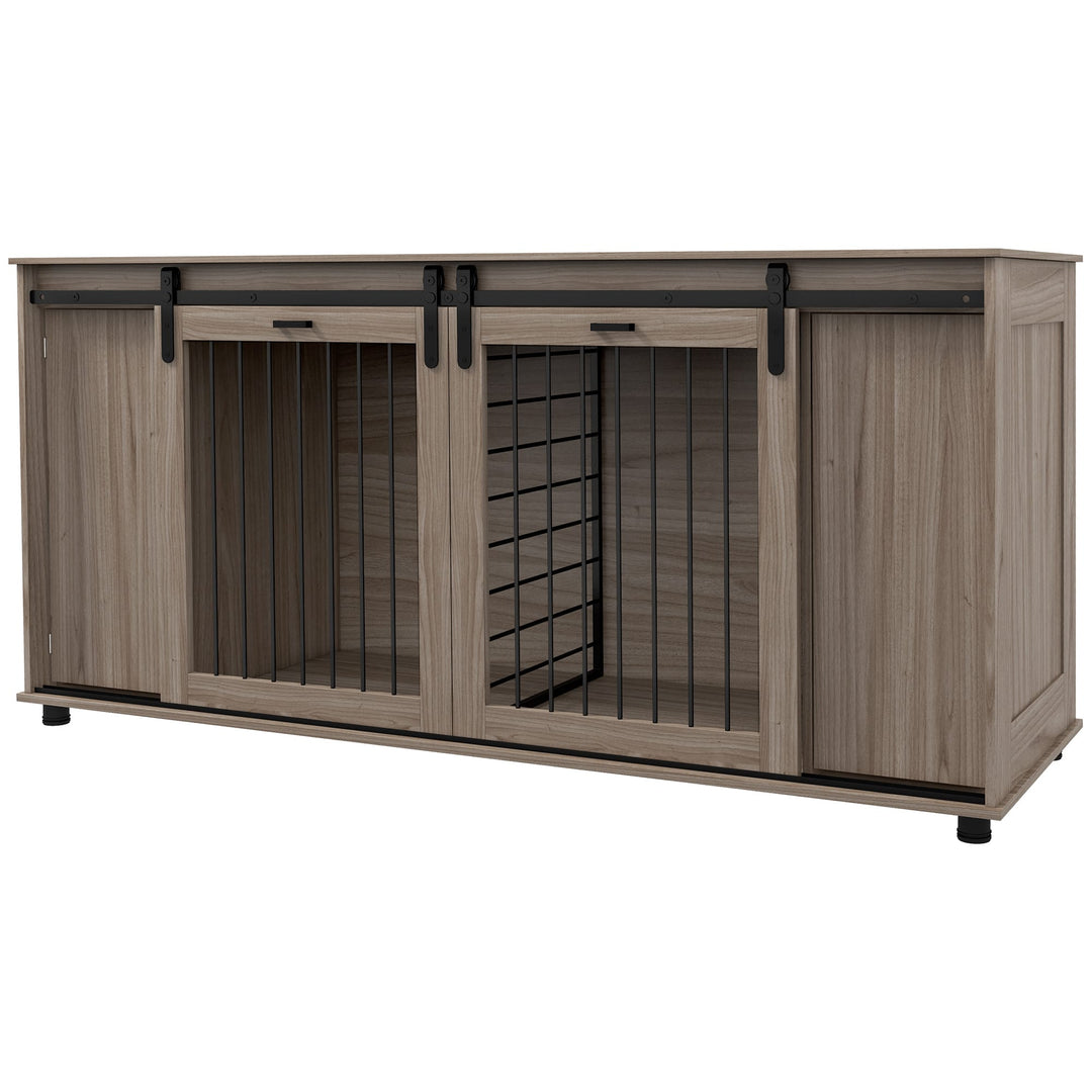 ex-largeWood pet crate furniture with sliding doors - brown
