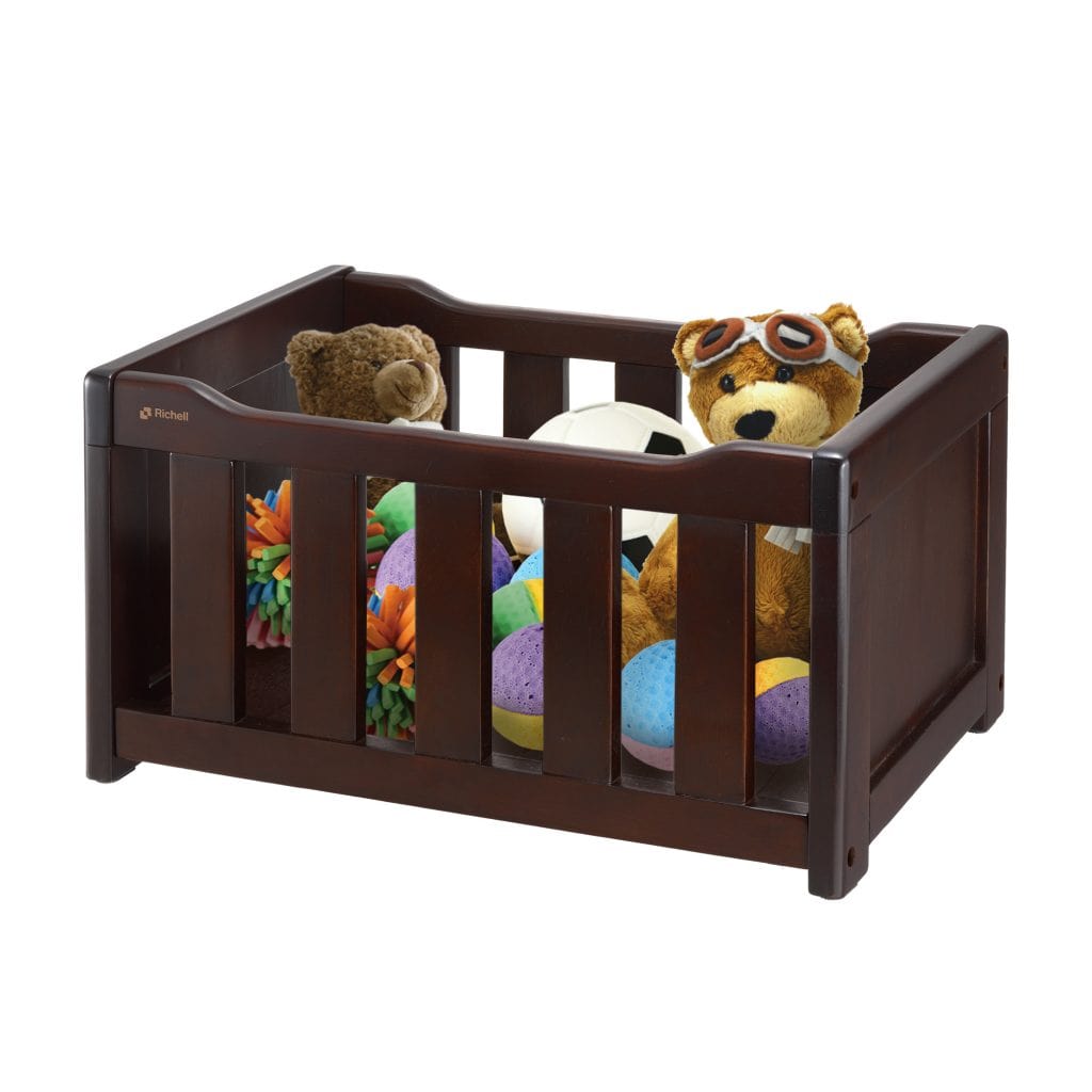 dog toy corral --dog-toy-box-brown