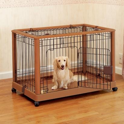 wood dog crate with wire top-medium
