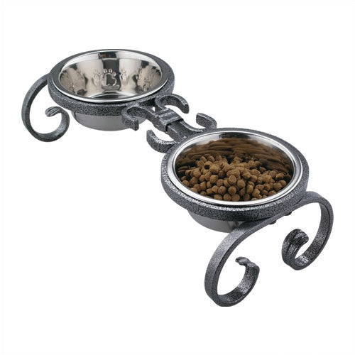 classic-wrought-irmn-double bowl dog diner-4 inch tall