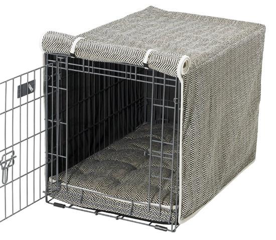 gray dog crate fabric cover herringbone