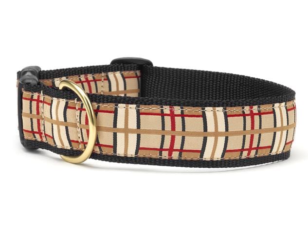 extra wide plaid dog collar - brown