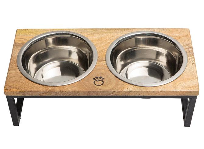 Angeles Home 8CK-10010PVWH 2-Cup Wood Pet Feeder Station with Stainless Steel Bowl in White