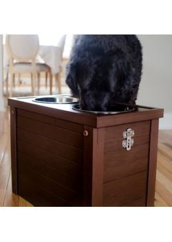 decorator dog feeder with storage -dark finish