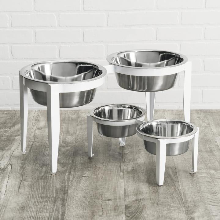 white indoor outdoor raised dog diner -vision