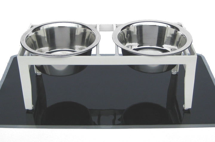 Coachman elevated dog feeder in white w 2 stainless steel bowls