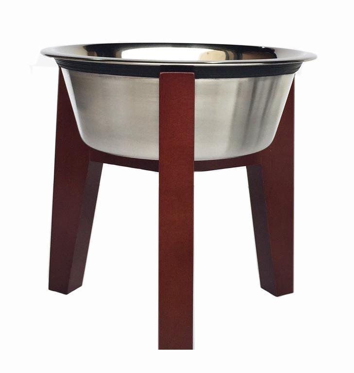 Walnut raised dog bowl stand w stainless steel removable bowl