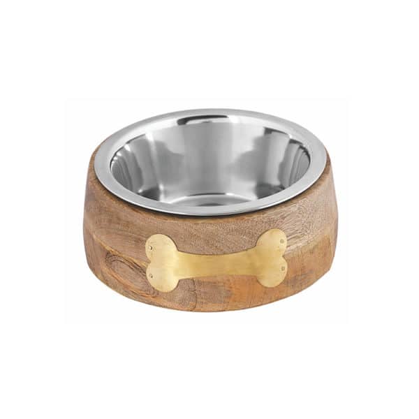 wooden-dog-bowl with stainless interior