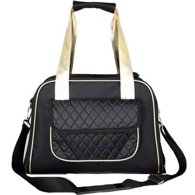 black purse style pet carrier with handle and strap