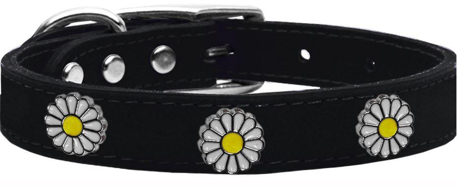 black leather dog collar with daisy design