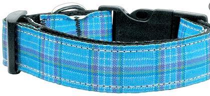 blue plaid nylon dog collar