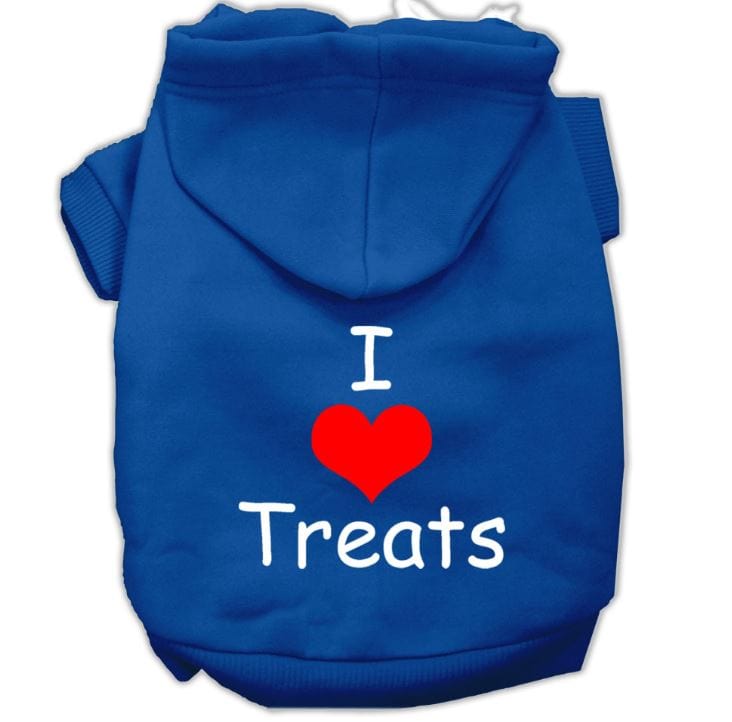 hoodie for large dogs -i love treats -blue