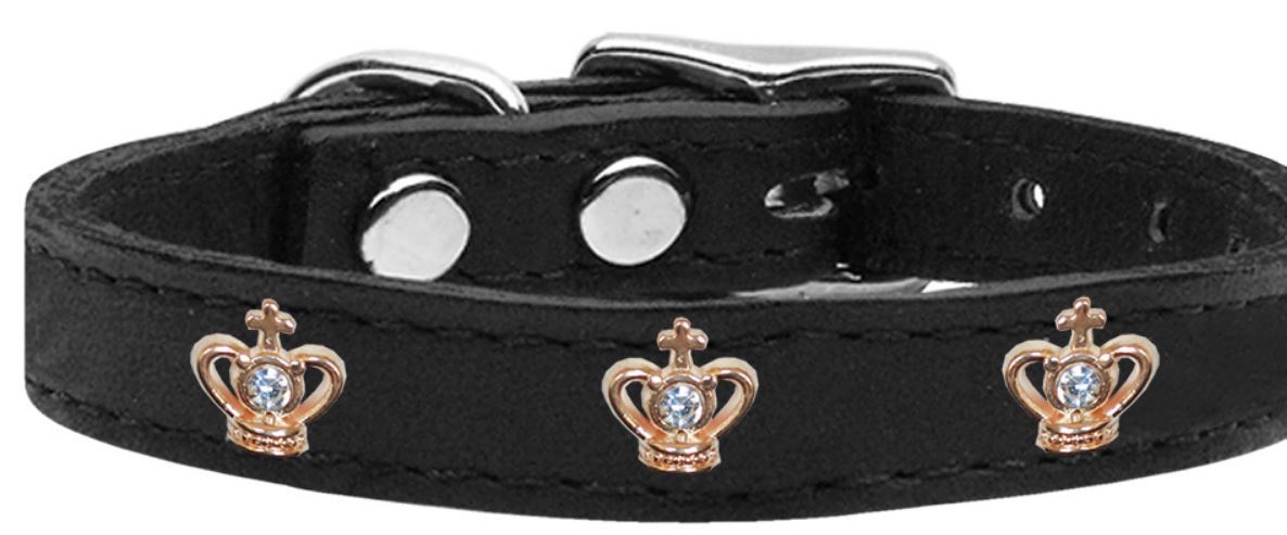 jeweled crown leather dog collar black