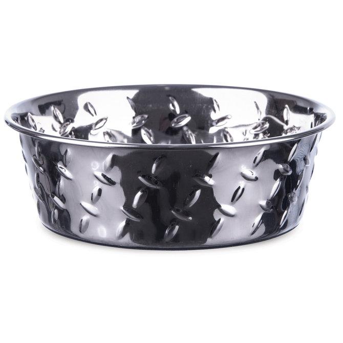 Stainless steel bowl with stamped diamond pattern design