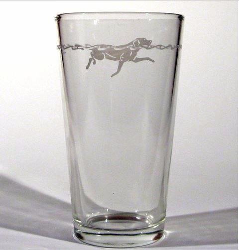 Etched Water Dog Drinking Glass