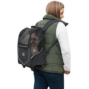 tiny dog backpack carrier w wheels -black