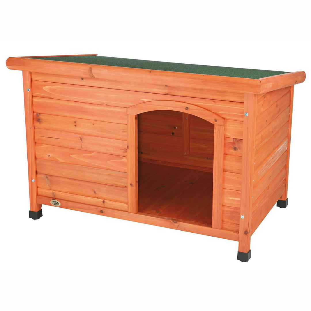 wood dog house with offset doorway