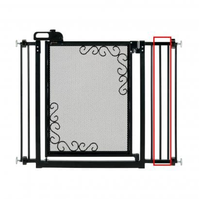 Black mesh gate showing extension- shown on one side