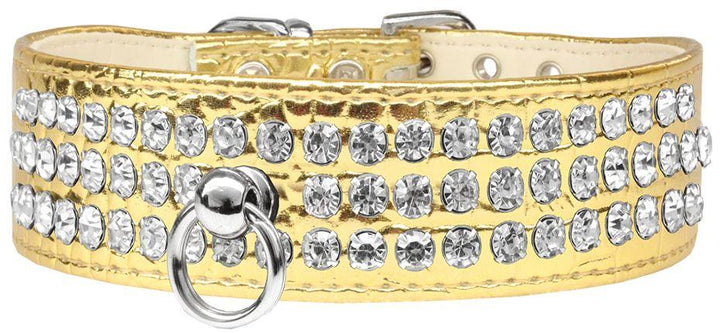 gold wide rhinestones dog collar with crocodile textured finish (faux crock)
