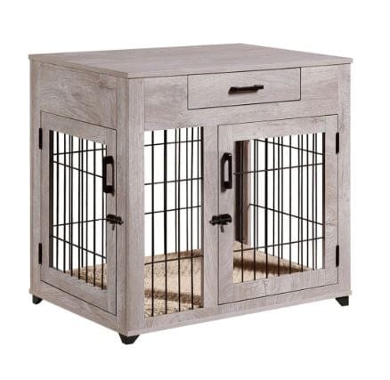 2 door gray small dog crate with drawer