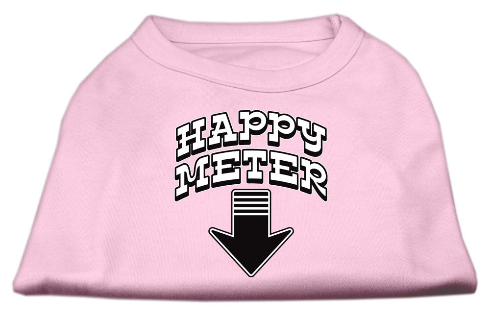pink happy meter dog shirt with arrow pointing to tail