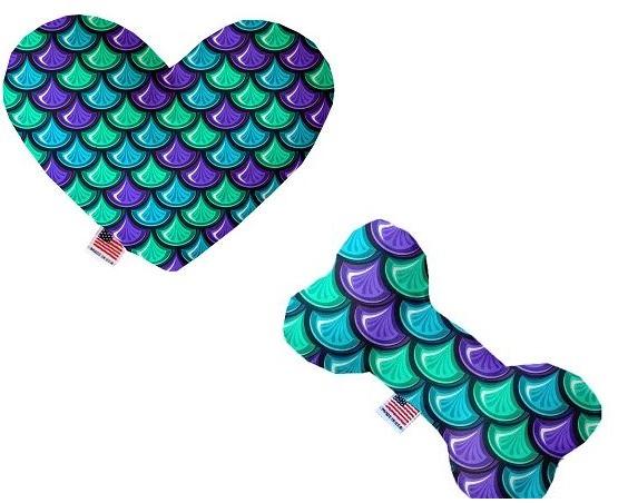 Canvas dog toy heart or bone with mermaid scales print pattern