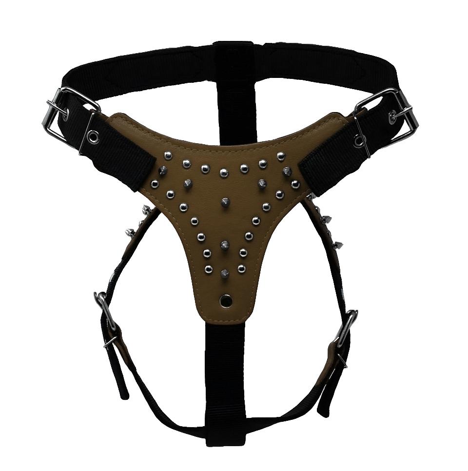  brown-leather-nylon-spike-harnesses