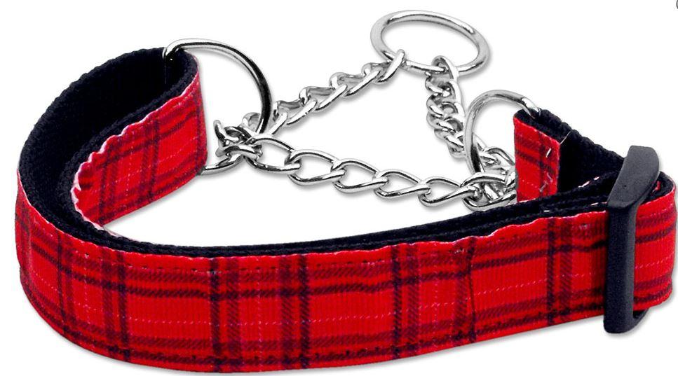 choke chain collar for dogs  -plaid red