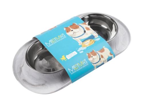 messy mut marble look silicone double bowl pet diner