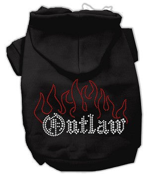 Large black hoodie for dogs with flames and outlaw in rhinestonesls