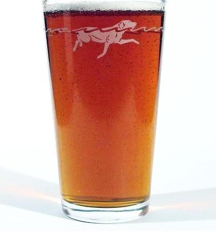 One pint dog etched beer glass