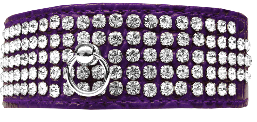 extra wide purple dog collar with 3 rows rhinetones