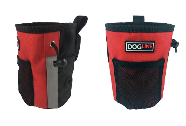 red treat holder with waste bag dispenser