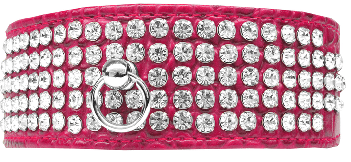 pink dog collar with 3 rows rhinetones