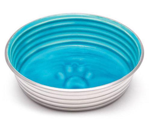 Blue stainless steel dog dish