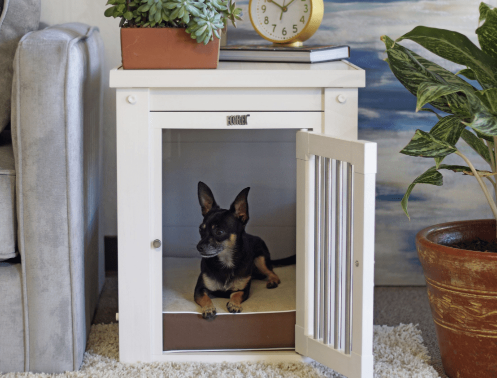 FABLE Premium Wood Dog Crate - White Metal Door That Stows - Natural Den  with Great Airflow - Seamless Design Doubles As Dog Crate End Table - Medium