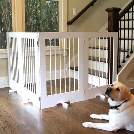 4panel freestanding white wooden multi configurable pet barrier gate